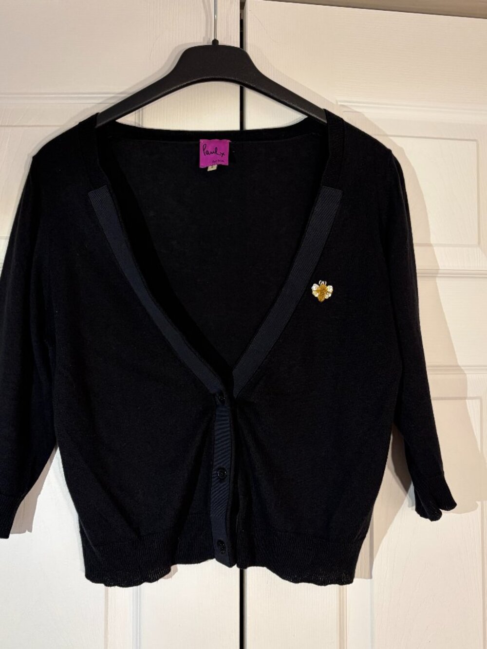 Paul Smith Black Cardigan Beaded Bee 3/4 Sleeve Size S